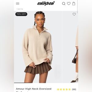 Edikted Armour Cream High Neck Oversized Zip Sweater